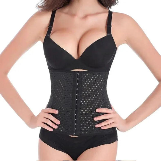 Mandotos hot waist trainer corset with adjustable straps and steel boning for shaping and slimming the waist.