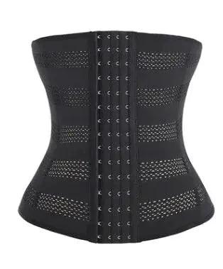 Mandotos hot waist trainer corset showing a snug fit with adjustable straps and steel boning for shaping and support.