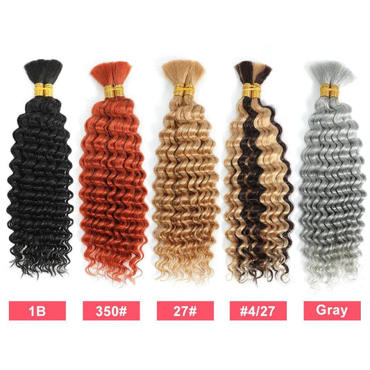 Mandotos 100g deep wave human braiding hair bulk with curly no-weft extensions for boho braid styles.
