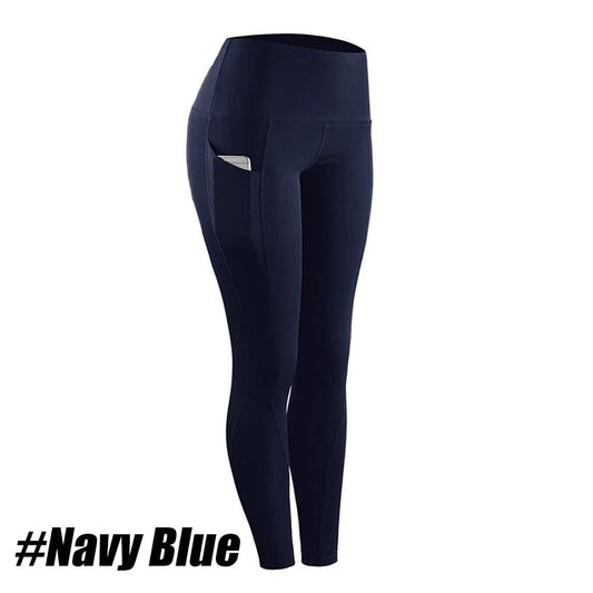 Plus size Mandotos International women's yoga pants with pockets, high waist, elastic fit, solid color, suitable for fitness and running.