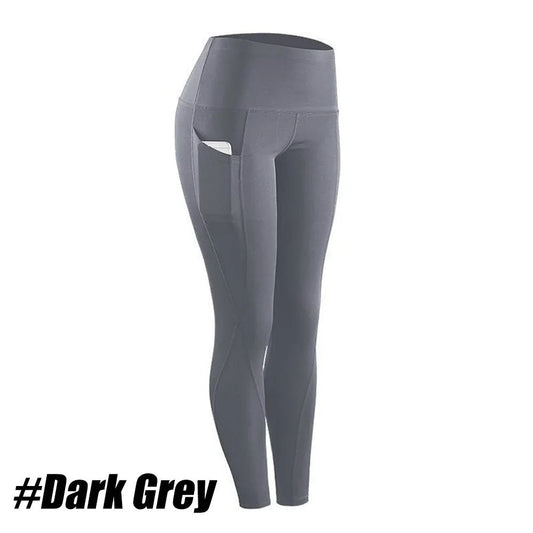 Plus size women's solid black yoga pants by Mandotos International, high waist, elastic gym leggings with side pockets, XXXL size.