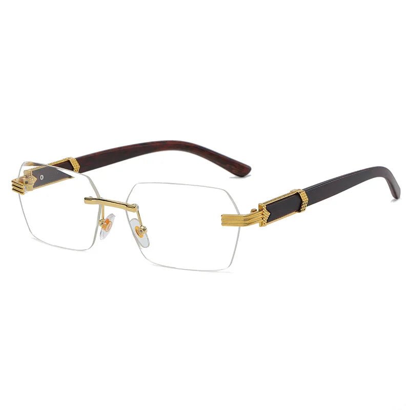 Mandotos International 2024 trendy square sunglasses with wood grain metal frame and personalized PC irregular design.