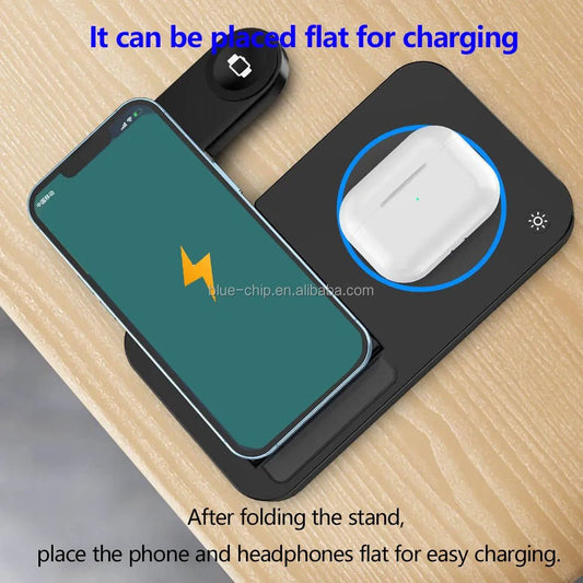 MANDOTOS 2025 portable travel charger with triple night light, folding phone pad, and 3-in-1 wireless fast charging for women.