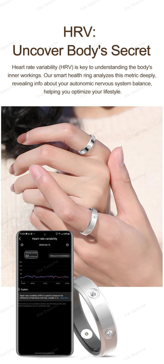 Mandotos International 2025 smart ring for women and men, super narrow 6.3mm design with heart rate, stress monitoring, and IP68 waterproof features.