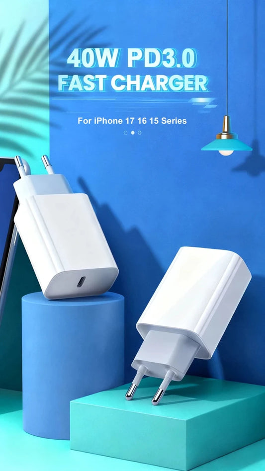 Mandotos International 40W PD fast charger for iPhone 11-16 Pro Max and iPad Air, USB-C port, quick charge technology