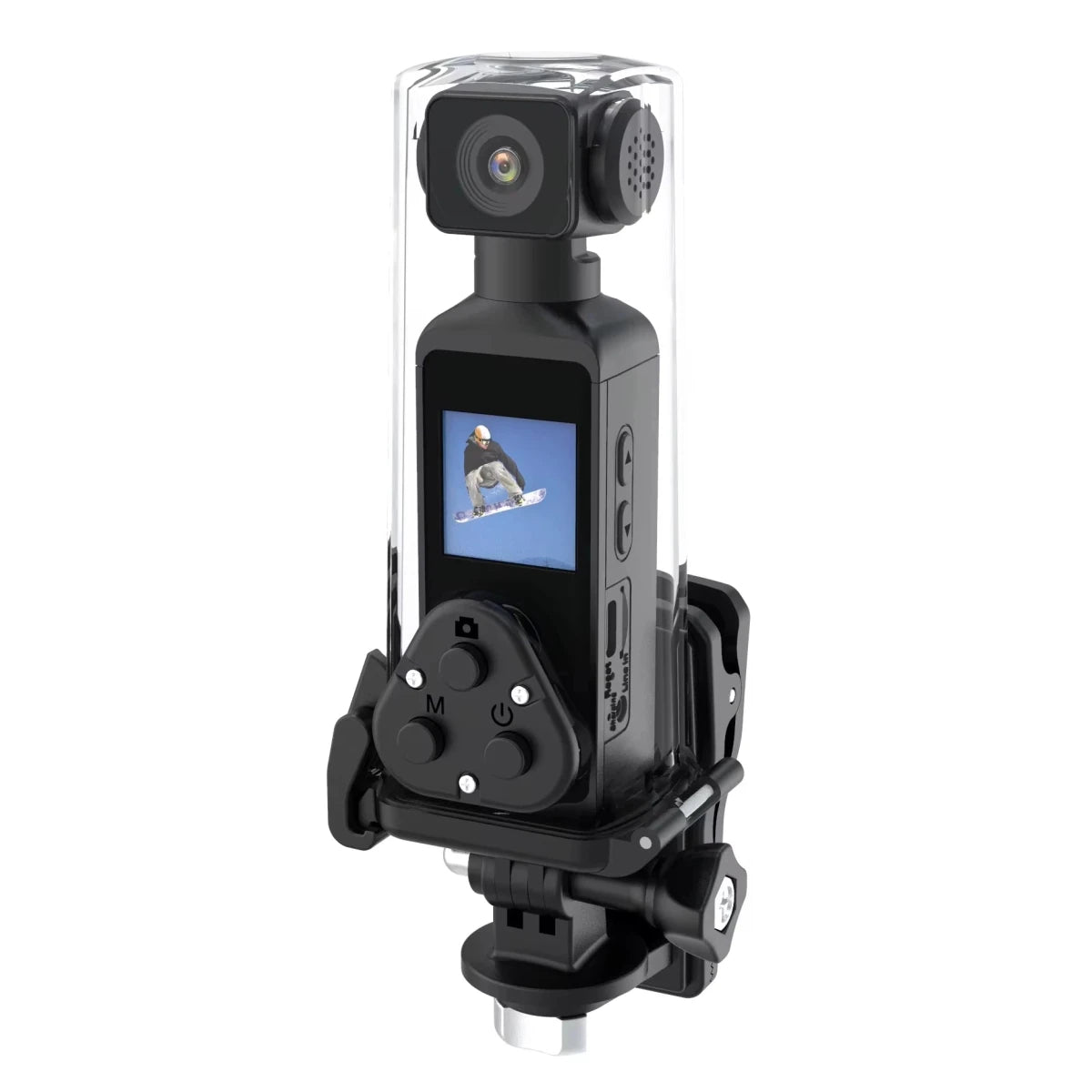 MANDOTOS INTERNATIONAL 4K Vlog Camera with 270-degree rotatable lens and waterproof case for versatile recording and outdoor filming.