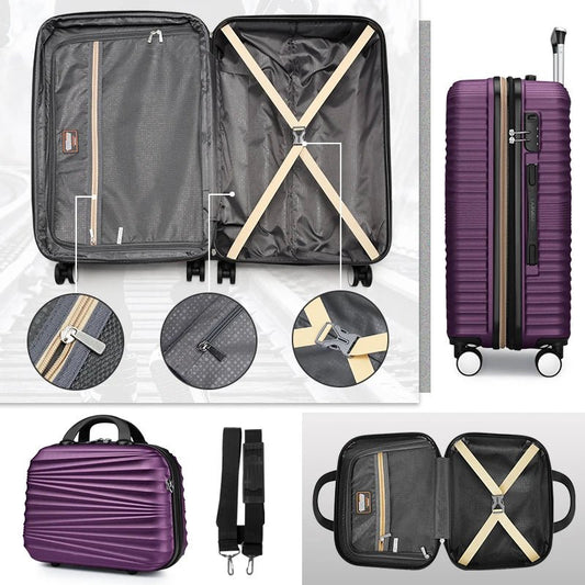 Mandotos International 5-piece family travel luggage set with vanity case, elegant, portable, and impact-resistant for travel.