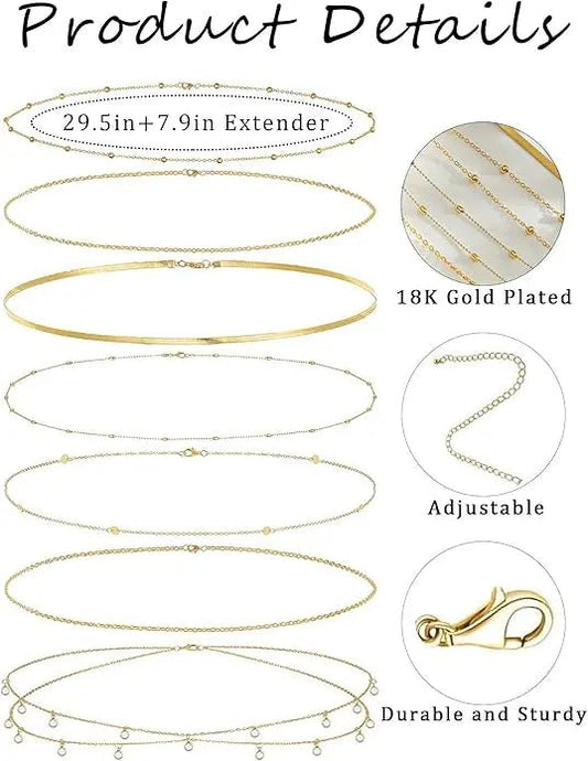 8-piece gold-plated waist chain set with beaded, sequin, CZ coin accents, adjustable belly belt jewelry by MANDOTOS INTERNATIONAL.