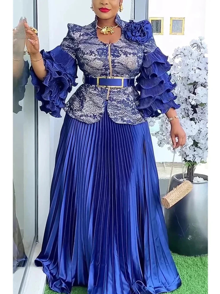 Mandotos International African women's 2-piece Ankara dashiki outfit with top and skirt, plus size wedding party dress, vibrant and elegant.
