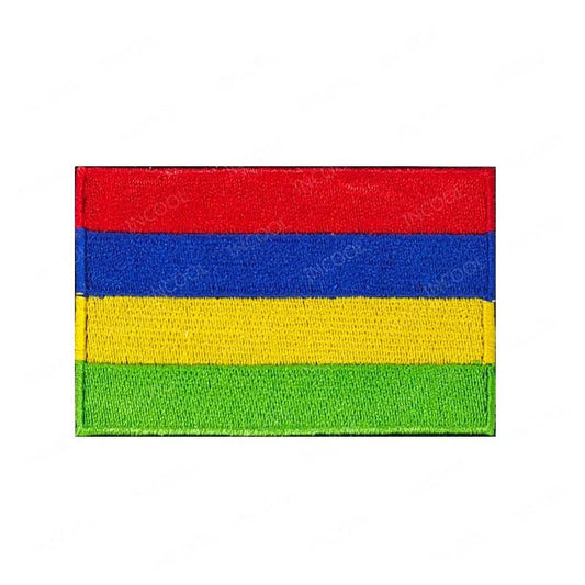 Set of African flags and badges embroidery patches featuring Morocco, Nigeria, Gabon, Libya, and Namibia by MANDOTOS INTERNATIONAL.