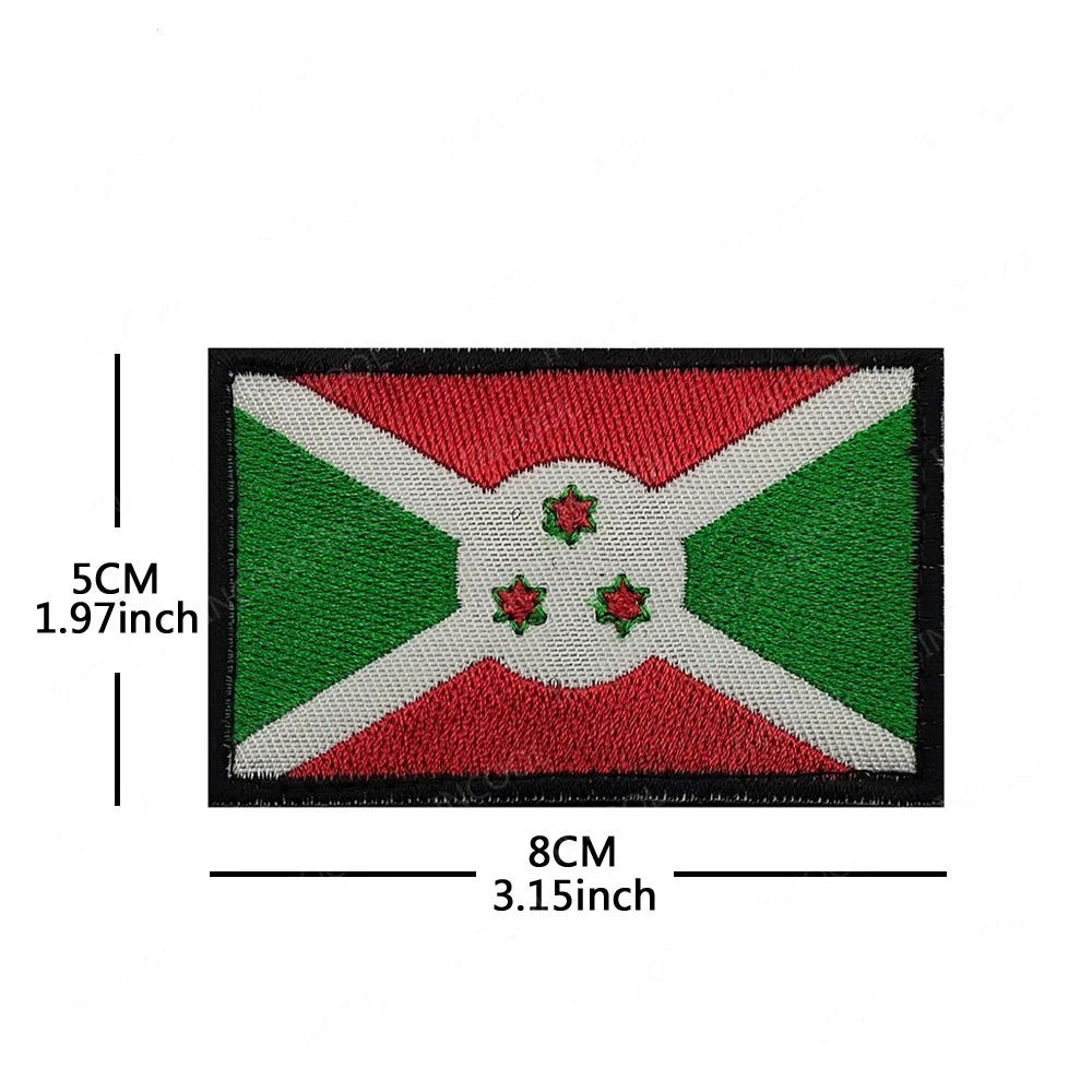 Embroidery patches of African flags and badges from Morocco, Nigeria, Gabon, Libya, and Namibia by MANDOTOS INTERNATIONAL.