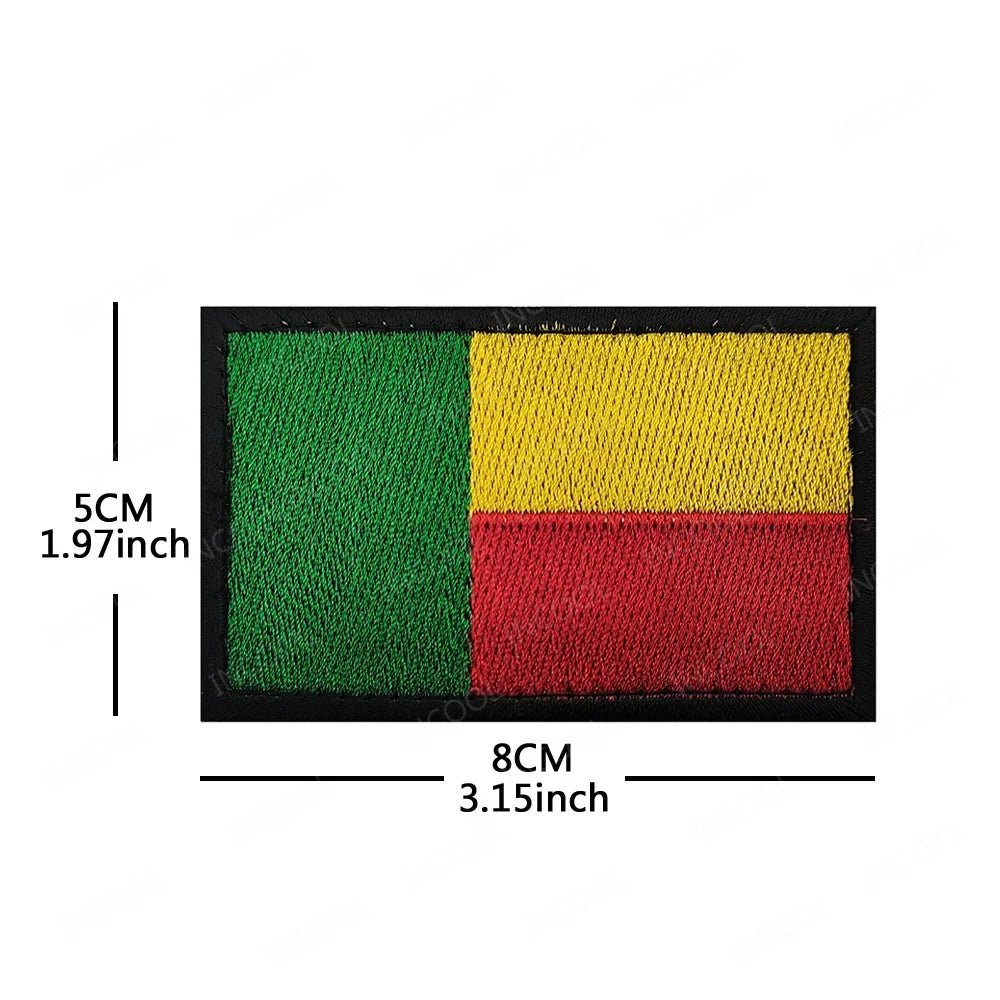 Embroidery patches of African flags and badges featuring Morocco, Nigeria, Gabon, Libya, and Namibia by MANDOTOS INTERNATIONAL.