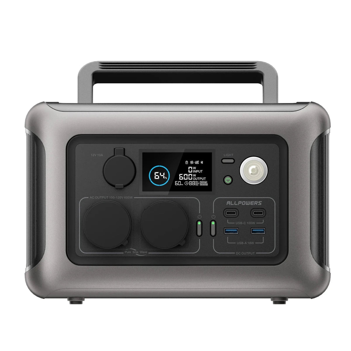 Allpowers R600 portable power station with 299Wh LiFeP04 battery and two 600W AC outlets, by Mandotos International.