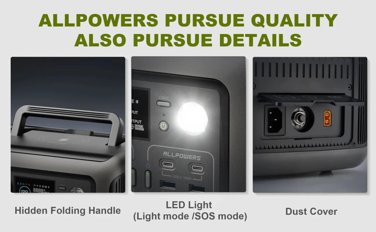 Allpowers R600 portable power station with 299Wh LiFePO4 battery and two 600W AC outlets for versatile power backup.