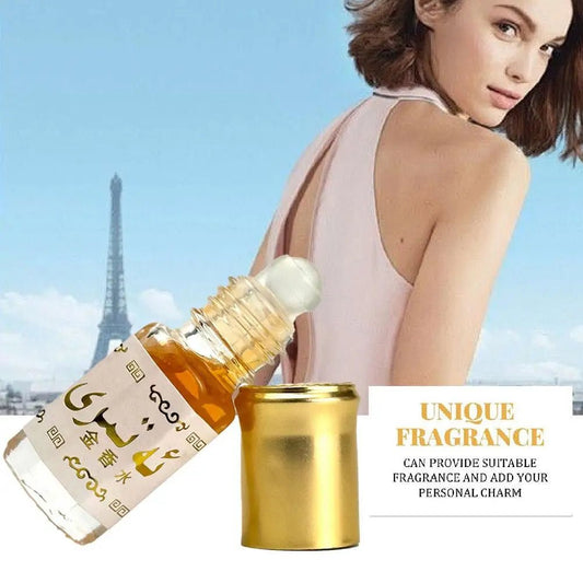 Mandotos International Arabian Gold perfume roll-on for unisex, featuring a long-lasting scent in a sleek bottle.