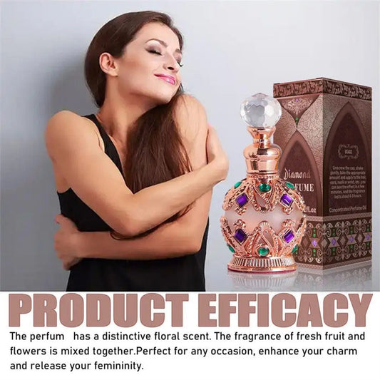 Mandotos International Arabian Rose and Jasmine pheromone perfume for women in a elegant glass bottle with floral accents.