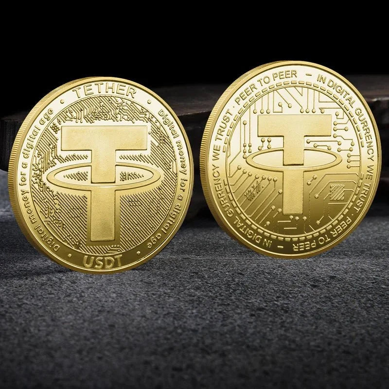 Mandotos International physical metal crypto currency coin collection featuring Bitcoin, Ethereum, Dogecoin, Ripple, and more in a plastic case.