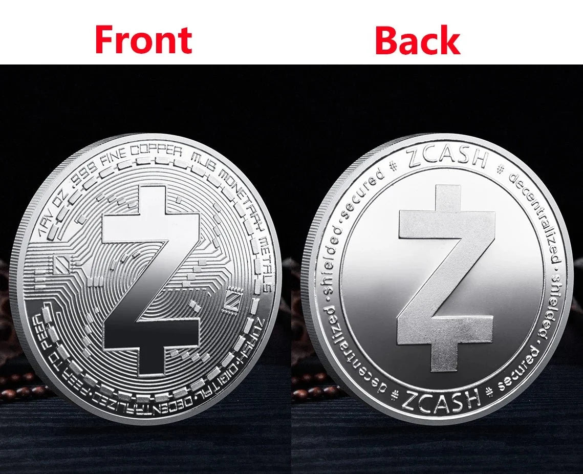 Mandotos International collection of physical metal crypto coins including Bitcoin, Ethereum, Dogecoin, and more in a plastic case.