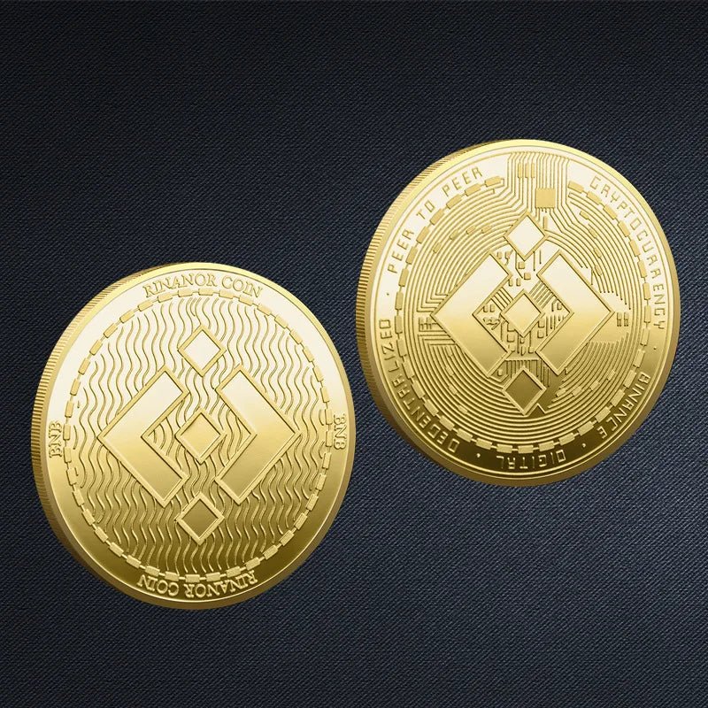 Mandotos International physical metal crypto coins including Bitcoin, Ethereum, Dogecoin, and more in a plastic case.