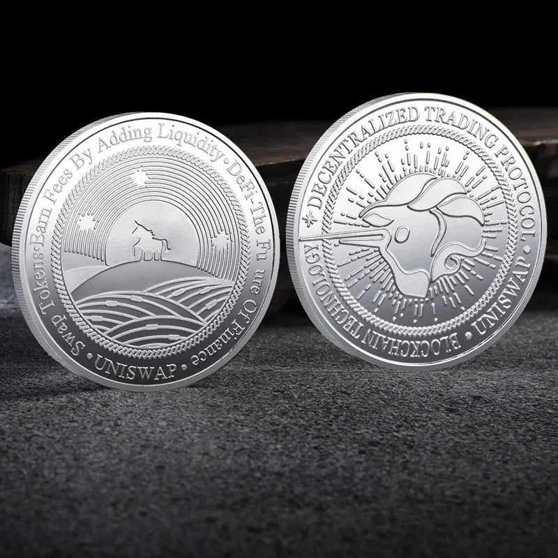 Mandotos International Bitcoin BTC ETH ADA XLM SHIB DOGE XRP SOL DOT LINK LTC UNI metal crypto currency coin collection with plastic case
