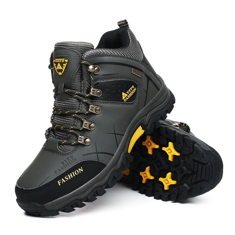 Mandotos International men's winter snow boots, waterproof leather, warm outdoor hiking and work shoes, size 39-47.