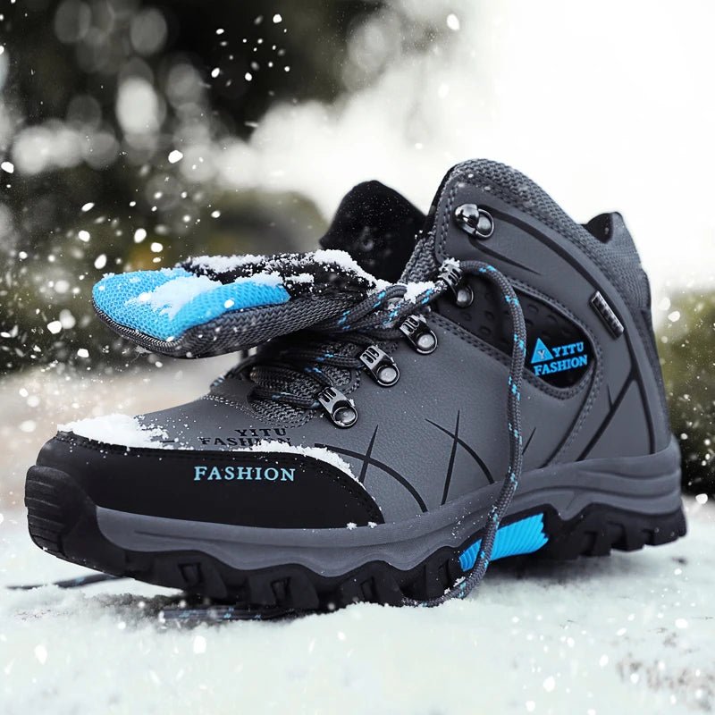 Mandotos International men's winter snow boots, waterproof leather, outdoor hiking and work shoes in size 39-47.