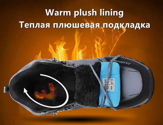 Mandotos International men's winter snow boots, waterproof leather, outdoor hiking and work shoes, size 39-47, super warm and durable.