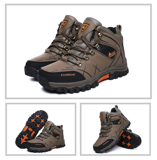 Mandotos International men's winter snow boots with waterproof leather, warm, outdoor hiking and work shoes, size 39-47.