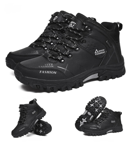 Mandotos International men's waterproof leather winter snow boots, outdoor hiking and work shoes, size 39-47.