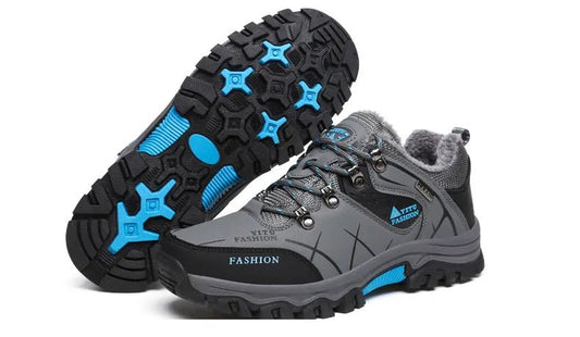 Mandotos waterproof leather men's winter snow boots with warm insulation, outdoor hiking and work shoe style, size 39-47.