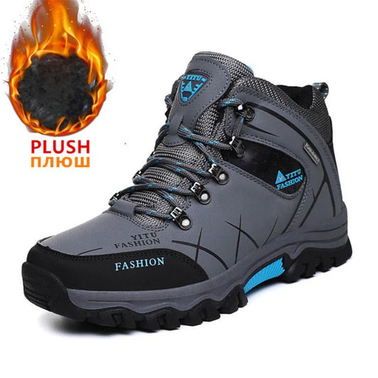 Mandotos International men's waterproof leather snow boots with sturdy soles, designed for winter outdoor hiking and work, size 39-47.