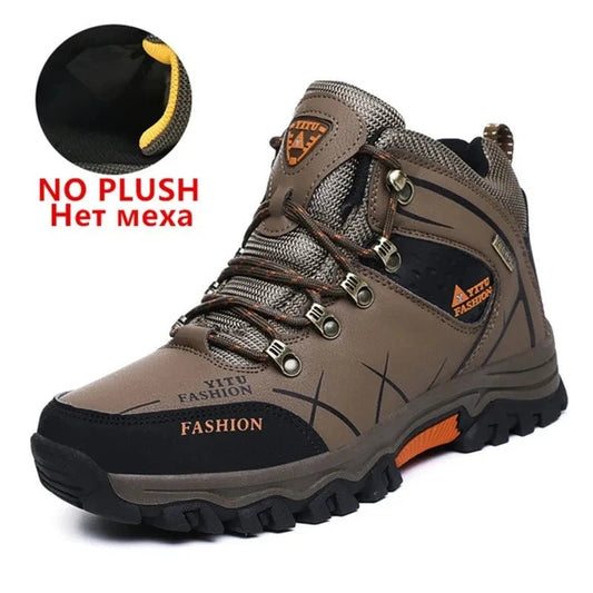 Mandotos waterproof men's winter snow boots with leather exterior, outdoor hiking and work shoe, size 39-47, super warm and durable.