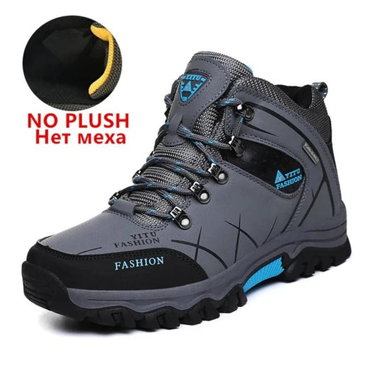 Mandotos International men's waterproof leather winter snow boots, outdoor hiking and work shoes, size 39-47, super warm and durable.