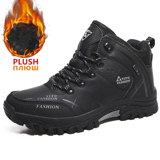 Mandotos men's waterproof leather winter snow boots, outdoor hiking and work shoes, size 39-47, super warm and durable.