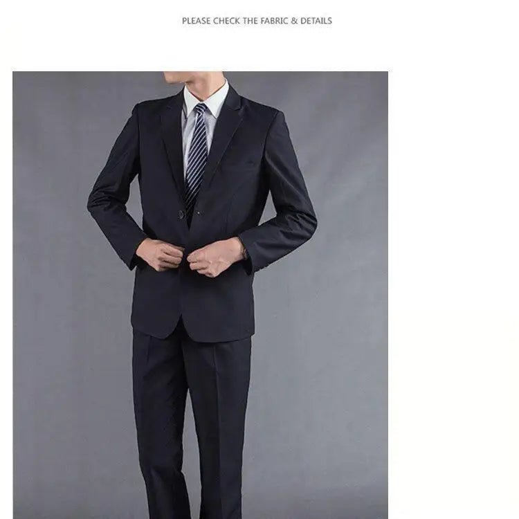 Mandotos International men's casual two-piece suit featuring a youthful, professional style in cotton for spring, summer, and autumn wear.
