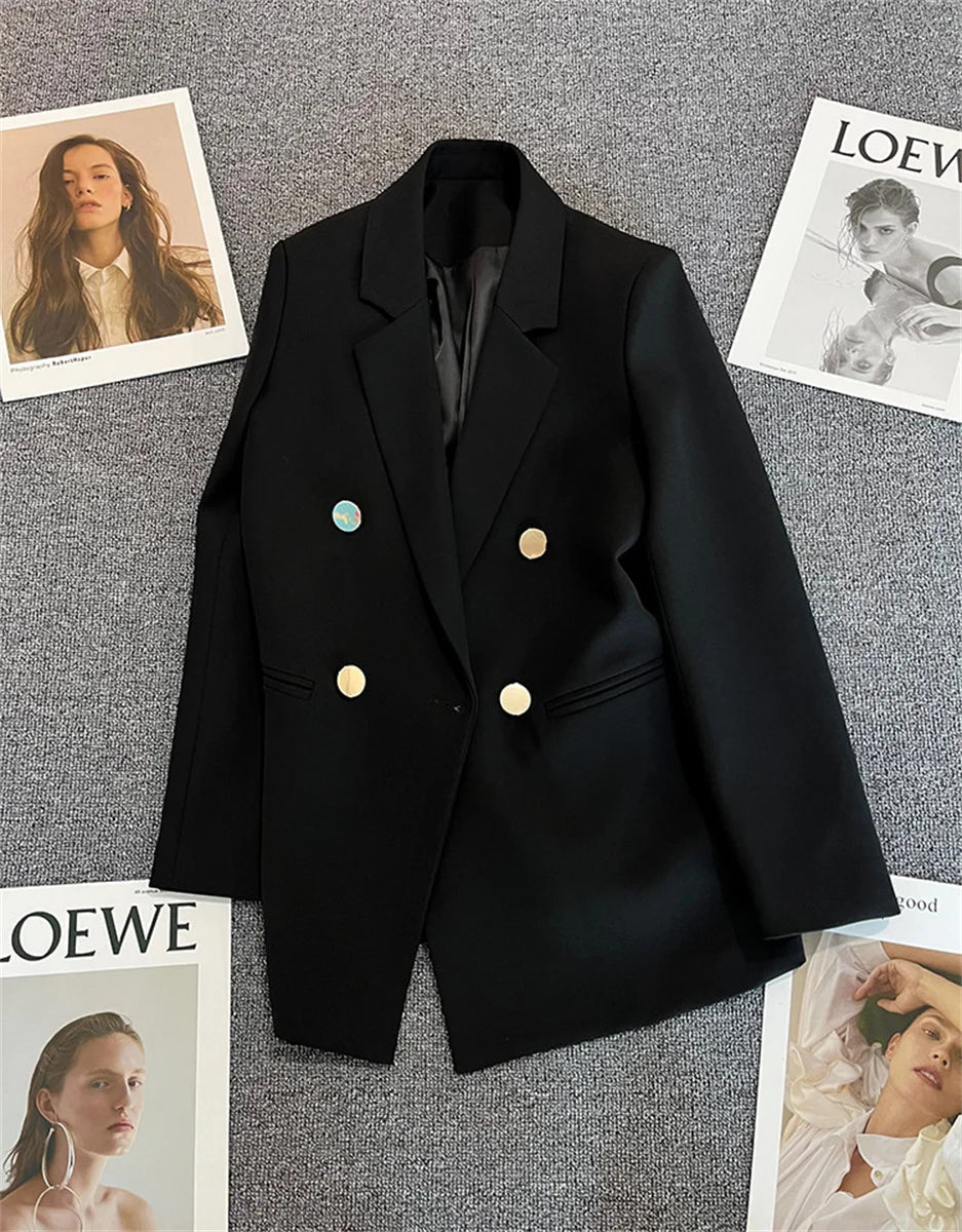 Mandotos International women's blazer coat with a chic stand collar, elegant office outerwear, tailored for a sophisticated look.