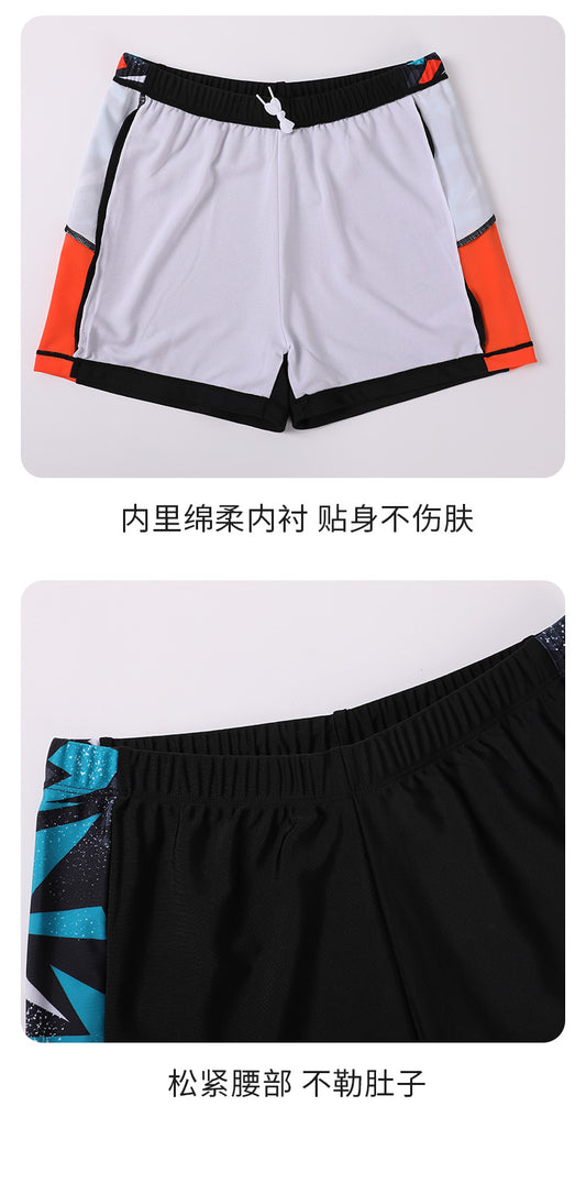 Mandotos International boys' swim trunks, 2026 new model, two-piece youth swimwear for boys, colorful design for swimming and hot springs.