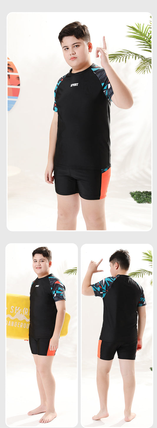 Mandotos International boys' swim trunks, 2026 new model, two-piece hot spring swimwear for older kids and youth, colorful and stylish.