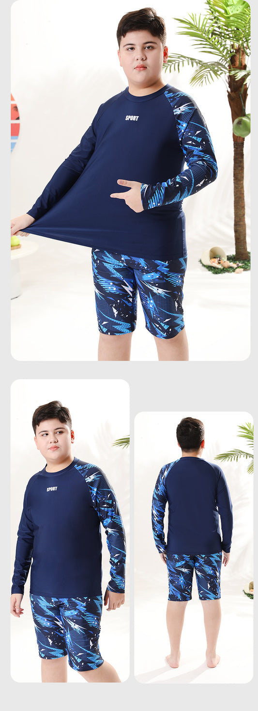 Children's boys' two-piece swim trunks by Mandotos International, sun-protective swimsuit, new 2026 model, hot spring set.