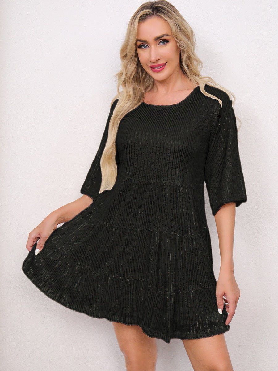 Sequined cross-border fashion dress by MANDOTOS INTERNATIONAL featuring European and US style, shown on a model.