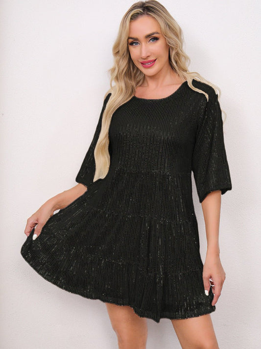 Sequined cross-border fashion dress by MANDOTOS INTERNATIONAL featuring European and US style, shown on a model.