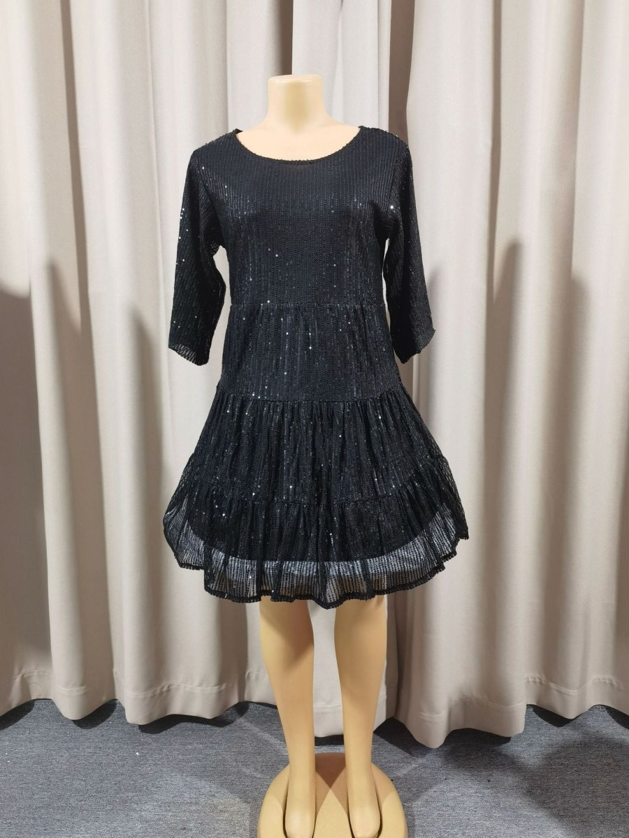 Mandotos International cross-border fashion sequined dress with European and US style, featuring sparkling sequins and a stylish silhouette.