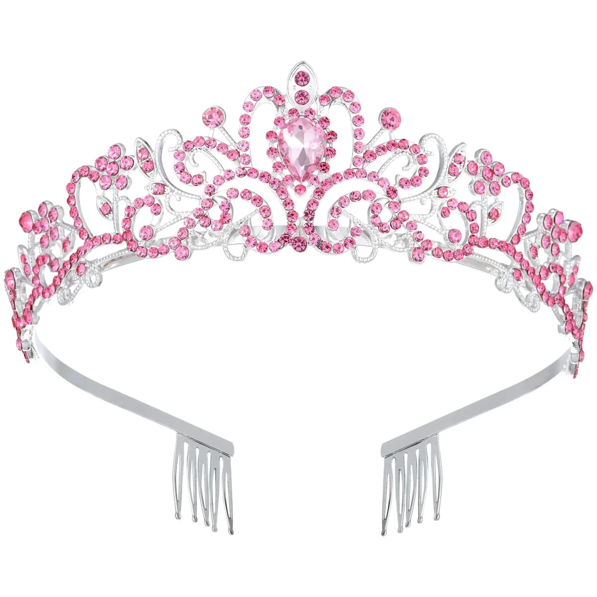 Crystal Queen Rhinestone Tiara with combs by MANDOTOS INTERNATIONAL, featuring sparkling rhinestones and elegant design.