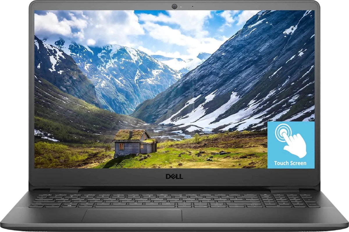 Dell Inspiron 15.6-inch FHD Touch laptop with Intel i5, 12GB RAM, and 256GB SSD, featuring a sleek design and vibrant display.