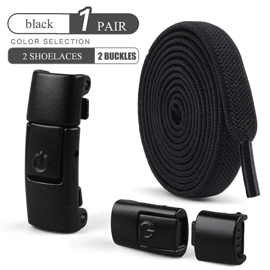 Elastic no-tie shoelaces with press lock from MANDOTOS INTERNATIONAL, suitable for kids and adults' sneakers.