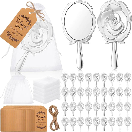 Mandotos International Eleganza Rose handheld mirror set for special occasions, featuring elegant rose design and reflective surfaces.