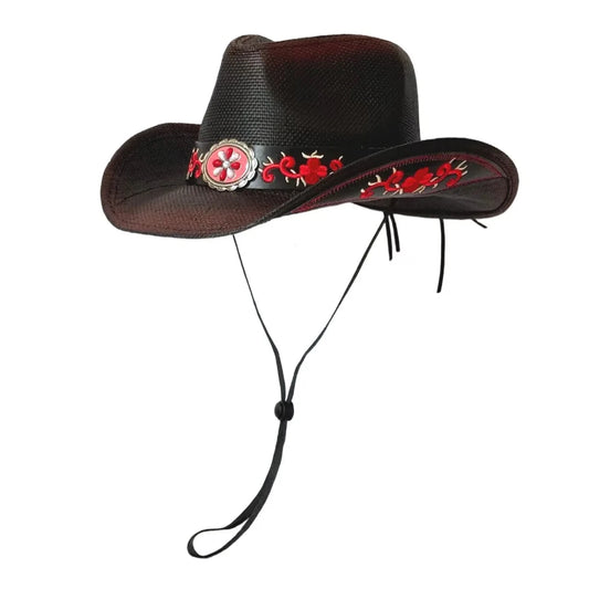 Embroidered straw cowboy hat by MANDOTOS INTERNATIONAL, Western sun hat for women and men, perfect for rodeo and country style.