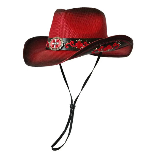 Embroidered straw cowboy hat by MANDOTOS INTERNATIONAL, Western sun hat for women and men, ideal for country rodeo and cowgirl style.