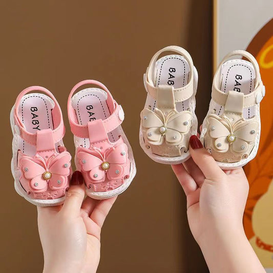 Girls' summer sandals by MANDOTOS INTERNATIONAL, soft sole, non-slip infant beach shoes, princess style for little girls.