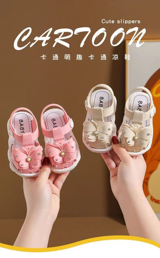 Girls' summer sandals by MANDOTOS INTERNATIONAL, soft sole, non-slip infant beach shoes, princess style for little girls.
